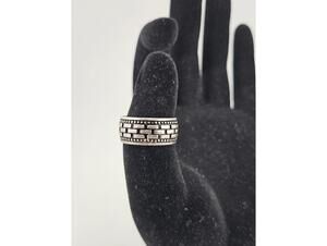 Wide Sterling Silver Geometric Pattern Ring Size 7.5